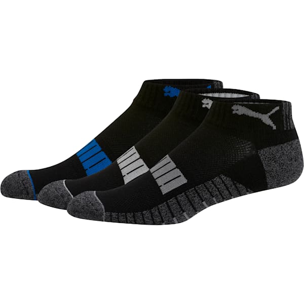 Men's Quarter Crew Socks [3 Pack], BLACK / BLUE, extralarge